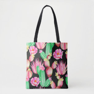 Seamless pattern with succulents. Watercolor cactu Tote Bag