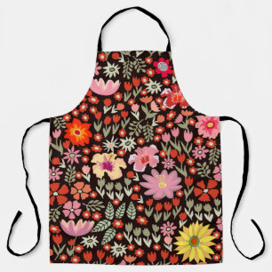 Seamless pattern with sunflowers asters tulips apron