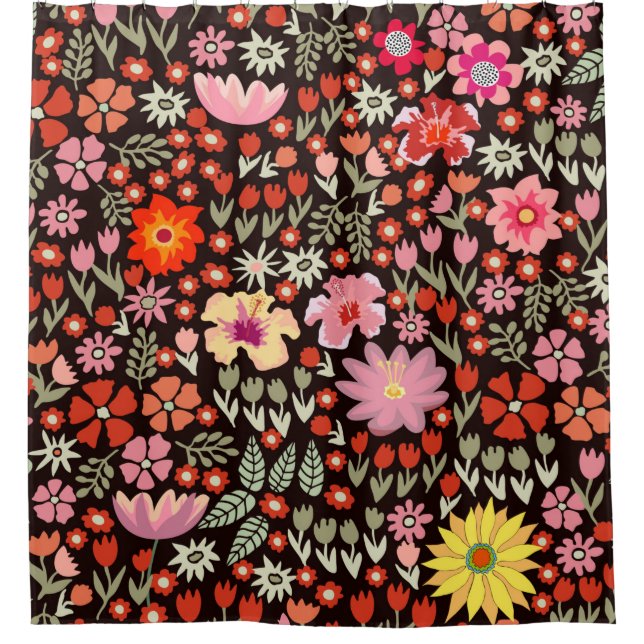 Seamless pattern with sunflowers asters tulips shower curtain (Front)