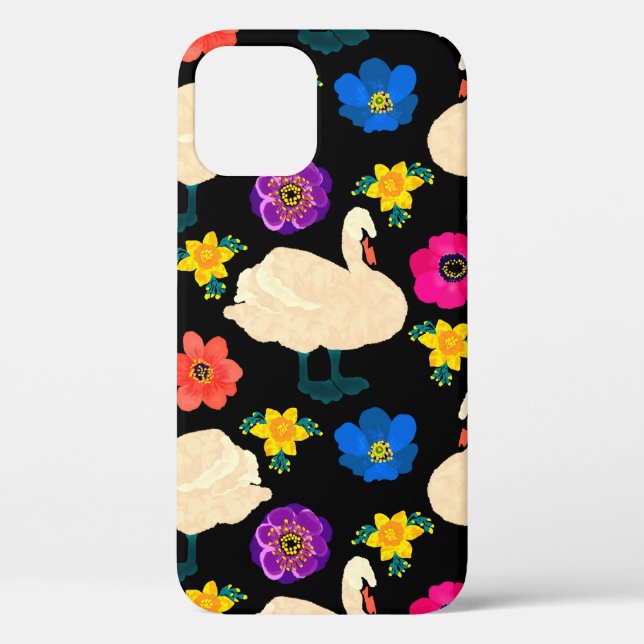 Seamless pattern with swans and flowers, hand draw Case-Mate iPhone case (Back)