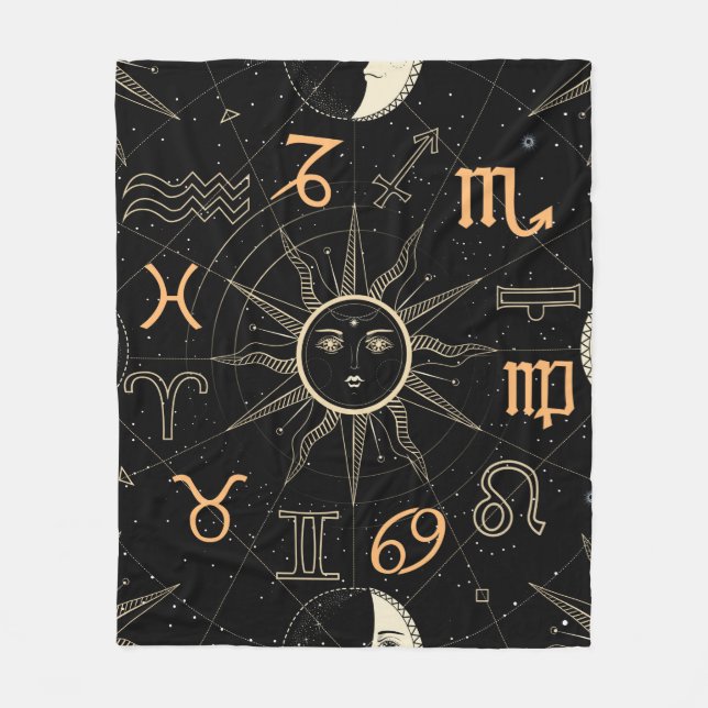 Seamless pattern with the Horoscope circle with Zo Fleece Blanket (Front)