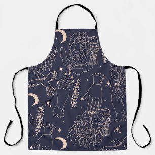 Seamless pattern with the outlines of hands, flowe apron