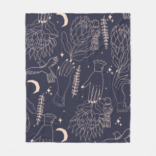 Seamless pattern with the outlines of hands, flowe fleece blanket