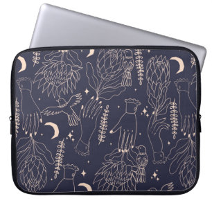 Seamless pattern with the outlines of hands, flowe laptop sleeve