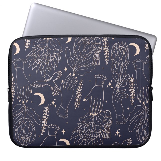 Seamless pattern with the outlines of hands, flowe laptop sleeve (Front)