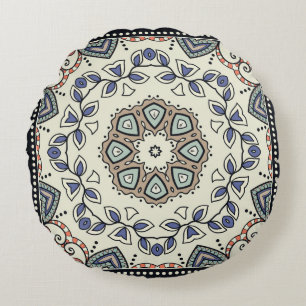 Seamless pattern with tribal ethnic mandala round cushion
