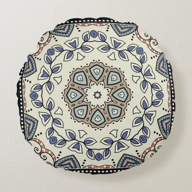 Seamless pattern with tribal ethnic mandala round cushion (Front)