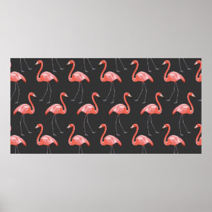 Seamless pattern with tropical birds and pink flam poster