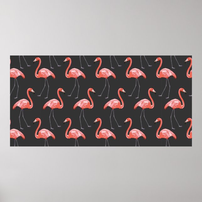 Seamless pattern with tropical birds and pink flam poster (Front)
