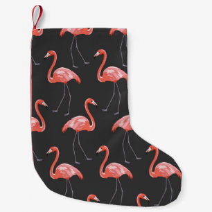 Seamless pattern with tropical birds and pink flam small christmas stocking