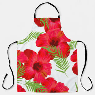 Seamless pattern with tropical flower, palm leave apron