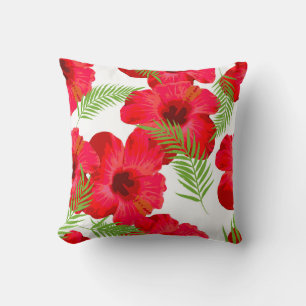 Seamless pattern with tropical flower, palm leave cushion