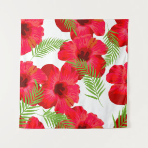 Seamless pattern with tropical flower, palm leave tapestry