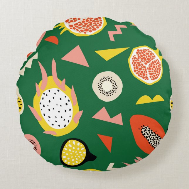 Seamless pattern with tropical fruits round cushion (Front)