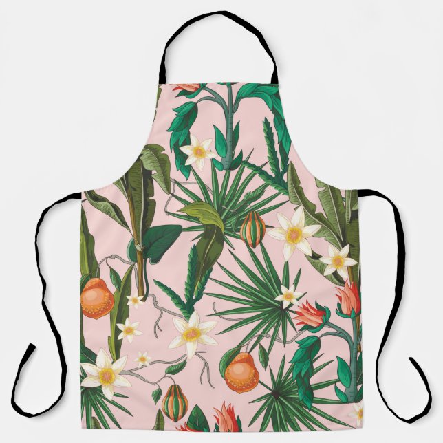 Seamless pattern with tropical leaf, flowers and f apron (Front)