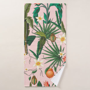 Seamless pattern with tropical leaf, flowers and f bath towel