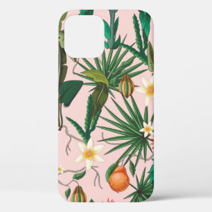 Seamless pattern with tropical leaf, flowers and f iPhone 12 case