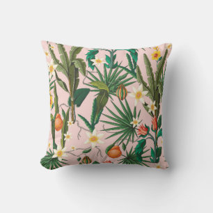 Seamless pattern with tropical leaf, flowers and f cushion