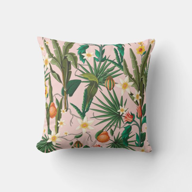 Seamless pattern with tropical leaf, flowers and f cushion (Front)
