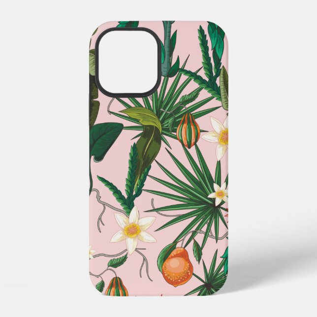 Seamless pattern with tropical leaf, flowers and f iPhone case (Back)