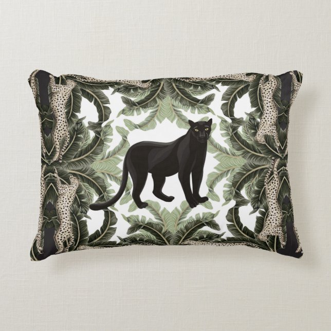 Seamless pattern with tropical leaves and animals decorative cushion (Front)