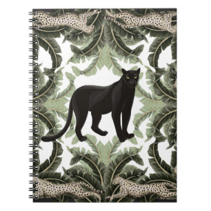 Seamless pattern with tropical leaves and animals notebook