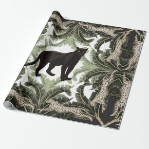 Seamless pattern with tropical leaves and animals wrapping paper