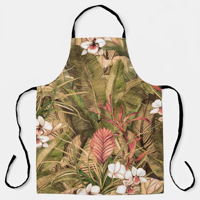 Seamless pattern with tropical leaves and flowers. apron (Front)