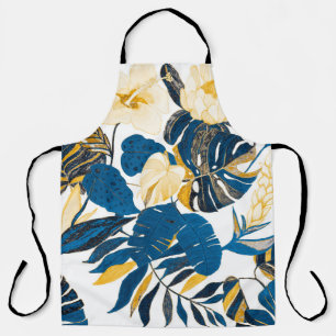 Seamless pattern with tropical leaves and flowers apron