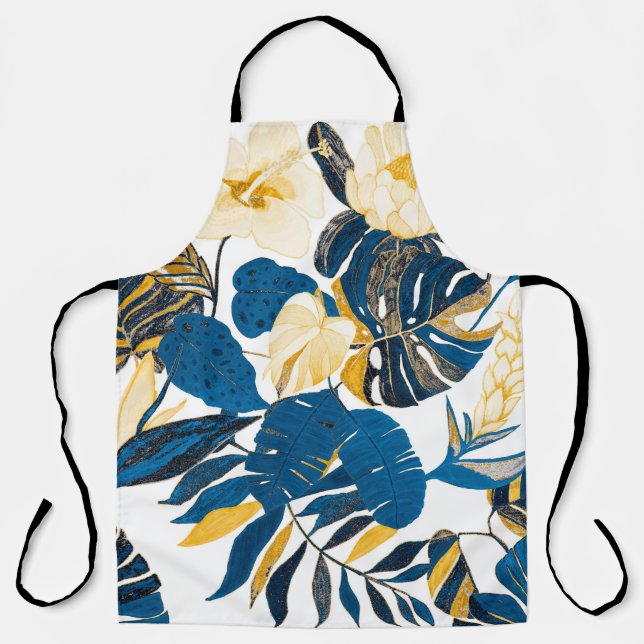 Seamless pattern with tropical leaves and flowers apron (Front)