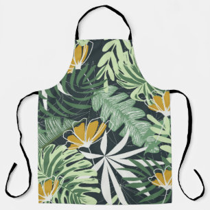 Seamless pattern with tropical leaves and flowers  apron