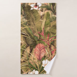 Seamless pattern with tropical leaves and flowers. bath towel