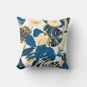 Seamless pattern with tropical leaves and flowers cushion