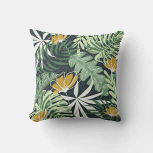 Seamless pattern with tropical leaves and flowers cushion