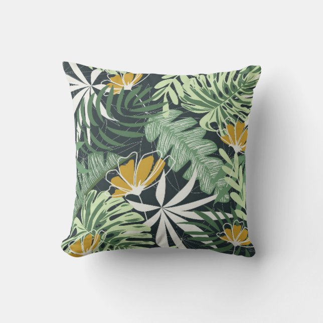 Seamless pattern with tropical leaves and flowers  cushion (Front)
