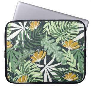 Seamless pattern with tropical leaves and flowers  laptop sleeve