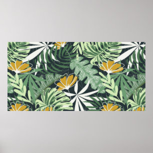 Seamless pattern with tropical leaves and flowers poster