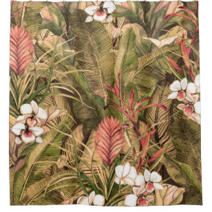 Seamless pattern with tropical leaves and flowers. shower curtain