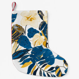 Seamless pattern with tropical leaves and flowers small christmas stocking