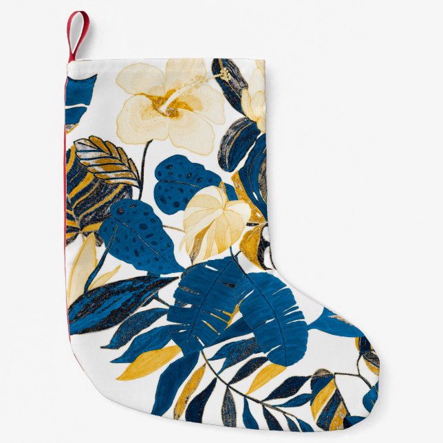 Seamless pattern with tropical leaves and flowers small christmas stocking (Front)