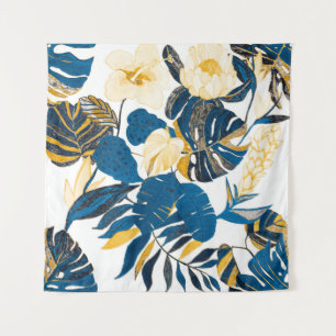 Seamless pattern with tropical leaves and flowers tapestry