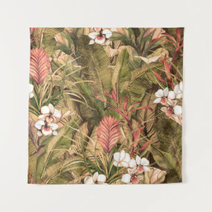 Seamless pattern with tropical leaves and flowers. tapestry