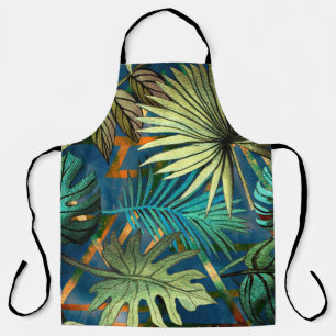 Seamless pattern with tropical leaves and geometri apron