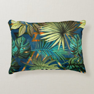 Seamless pattern with tropical leaves and geometri decorative cushion