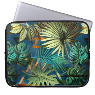 Seamless pattern with tropical leaves and geometri laptop sleeve