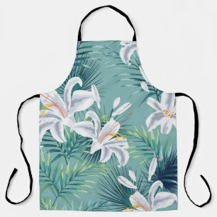 Seamless pattern with tropical leaves and royal wh apron