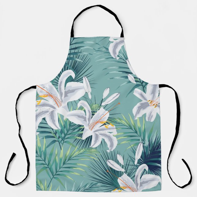 Seamless pattern with tropical leaves and royal wh apron (Front)