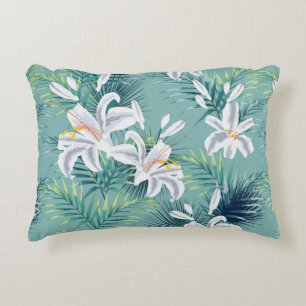 Seamless pattern with tropical leaves and royal wh decorative cushion
