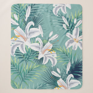 Seamless pattern with tropical leaves and royal wh sherpa blanket