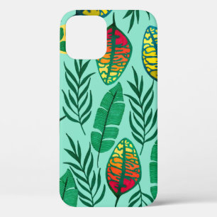 Seamless pattern with tropical leaves. Gouache art iPhone 12 Case